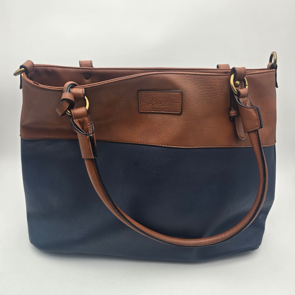 G.H. Bass & Co Navy Cognac Brown Colorblock Tote Bag Removable Pouch